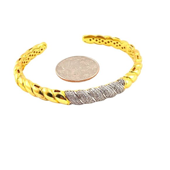 Gold Vermeil 925 Silver Twisted Cuff Bracelet With Diamond Accents Made In Italy - Picture 7 of 8